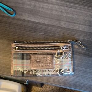 Coach Signature Plaid Wristlet - Black, Brown, Gray